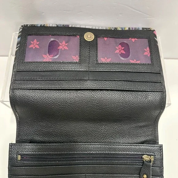 Anuschka Hand Painted Leather Lion Crossbody Wallet Clutch Artisan Black Multi - Picture 6 of 14